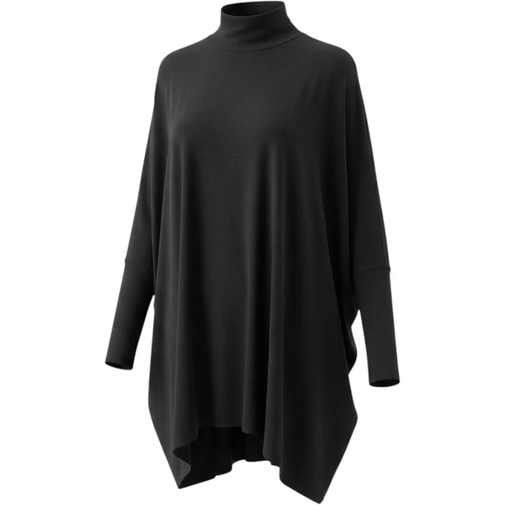 Free People We The Free Black Mock Neck Oversized Poncho Dolman Top Wool Blend